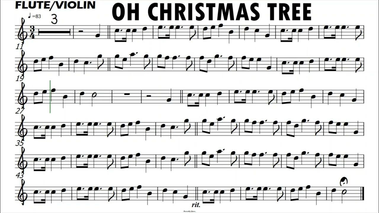 OH CHRISTMAS TREE Flute Violin Sheet Music Backing Track Play Along