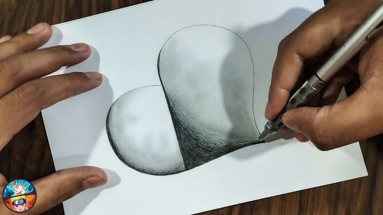 Dessins 3D | COMMENT DESSINER UN COEUR EN CREUX 3D - YouTube