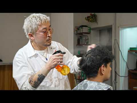 💈(ASMR) Getting A Haircut in Japan with Curly Hair at Newly Opened Traditional Barbershop