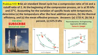 Solved: Diesel Cycle Problem | to Find Compression Ratio 16, Cutoff Ratio 2 | Cengel 9th Edition