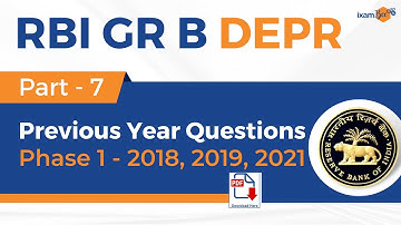 RBI DEPR 2022 | Phase 1 Previous Year Questions  |  Part 7 |