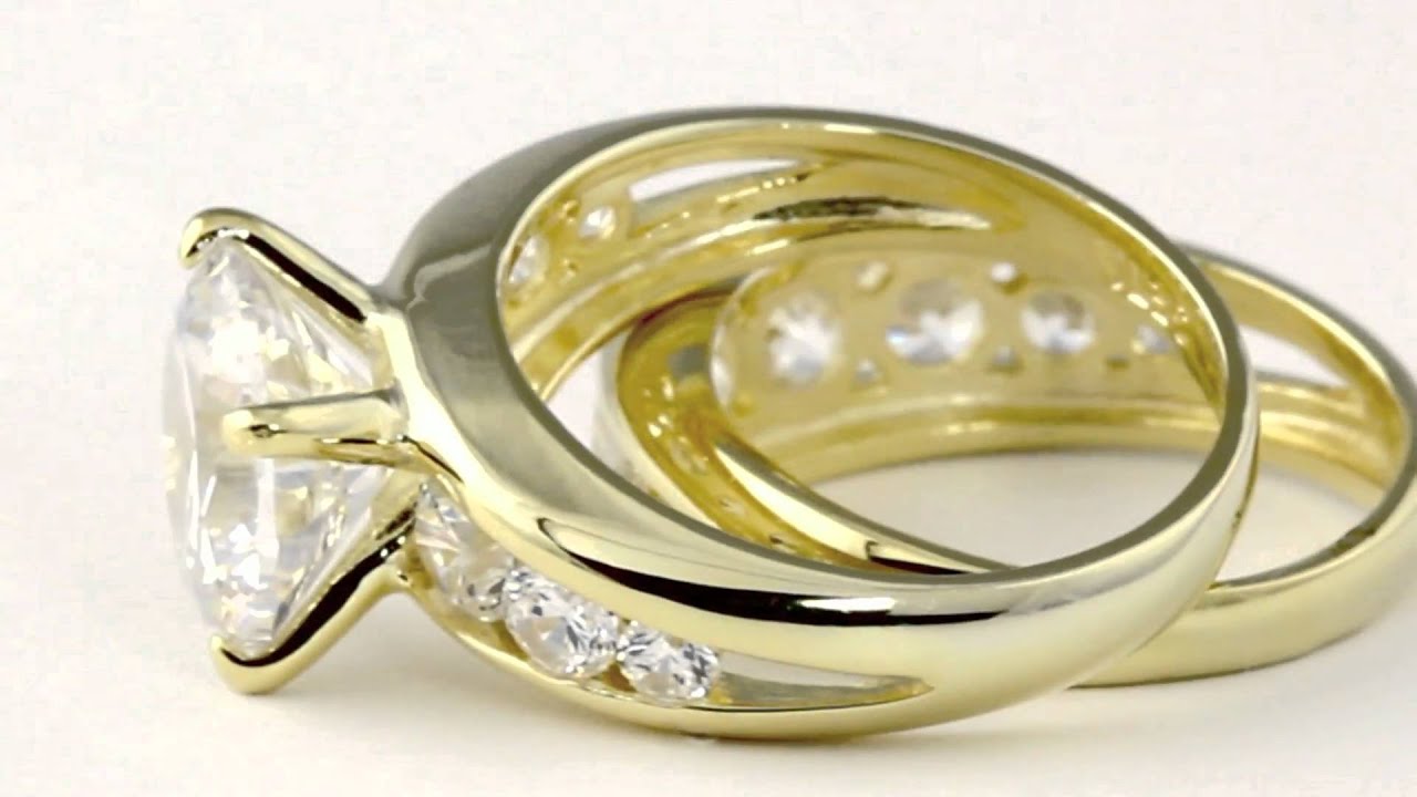 18k Gold over Sterling Silver DiamonUltra™ Cubic Zirconia Wedding Ring