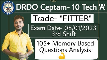 DRDO Technician A Fitter 3rd Shift Exam Paper 8th January 2023 Analysis Review 08/01/2023 #drdo