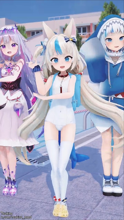 [Hololive] 수영하는 법을 배우다 | Sameko Saba, Bijou, Gawr Gura [MMD] ‮