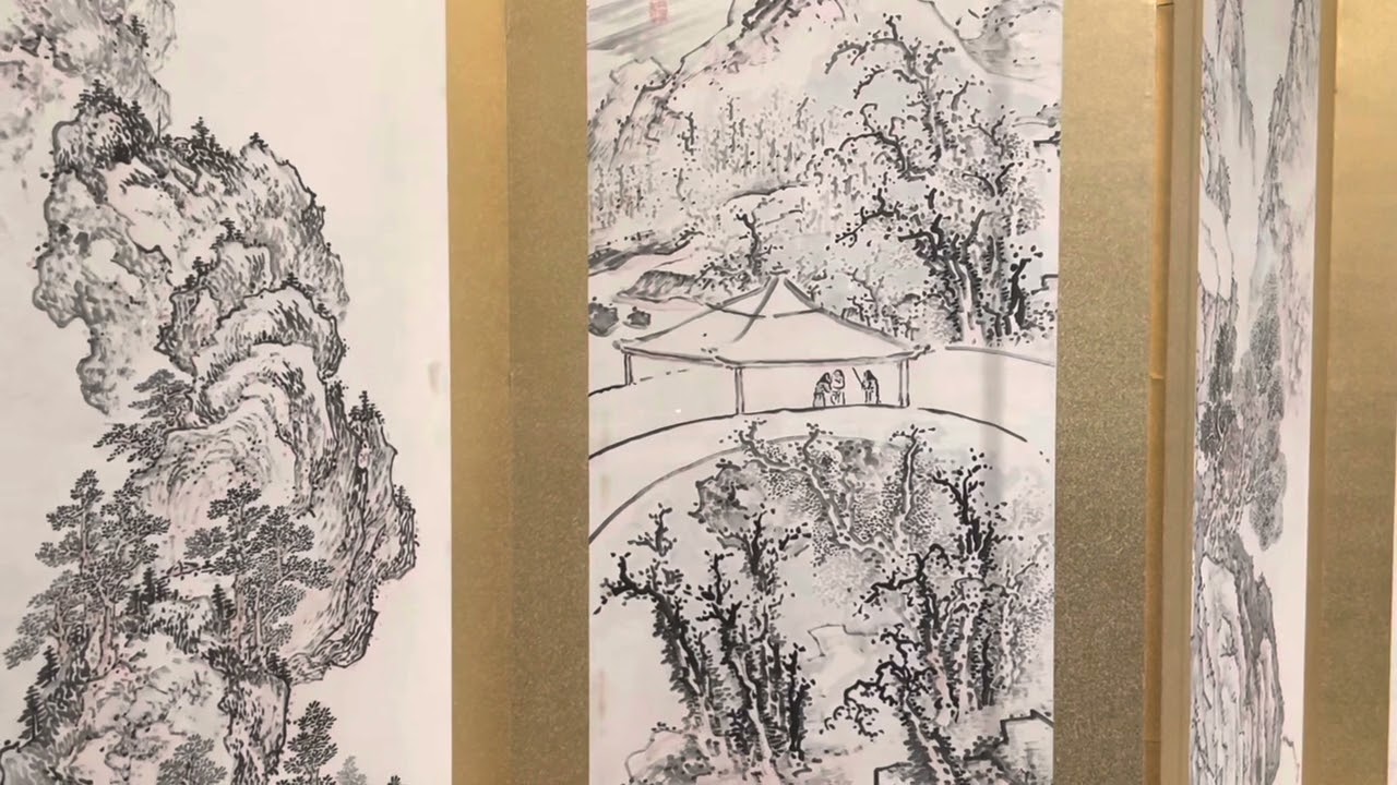 Whisper in Asian art museum, appreciating Chinese paintings