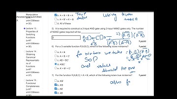Switching circuits and logic design | week 3 Quiz: Assignment| nptel