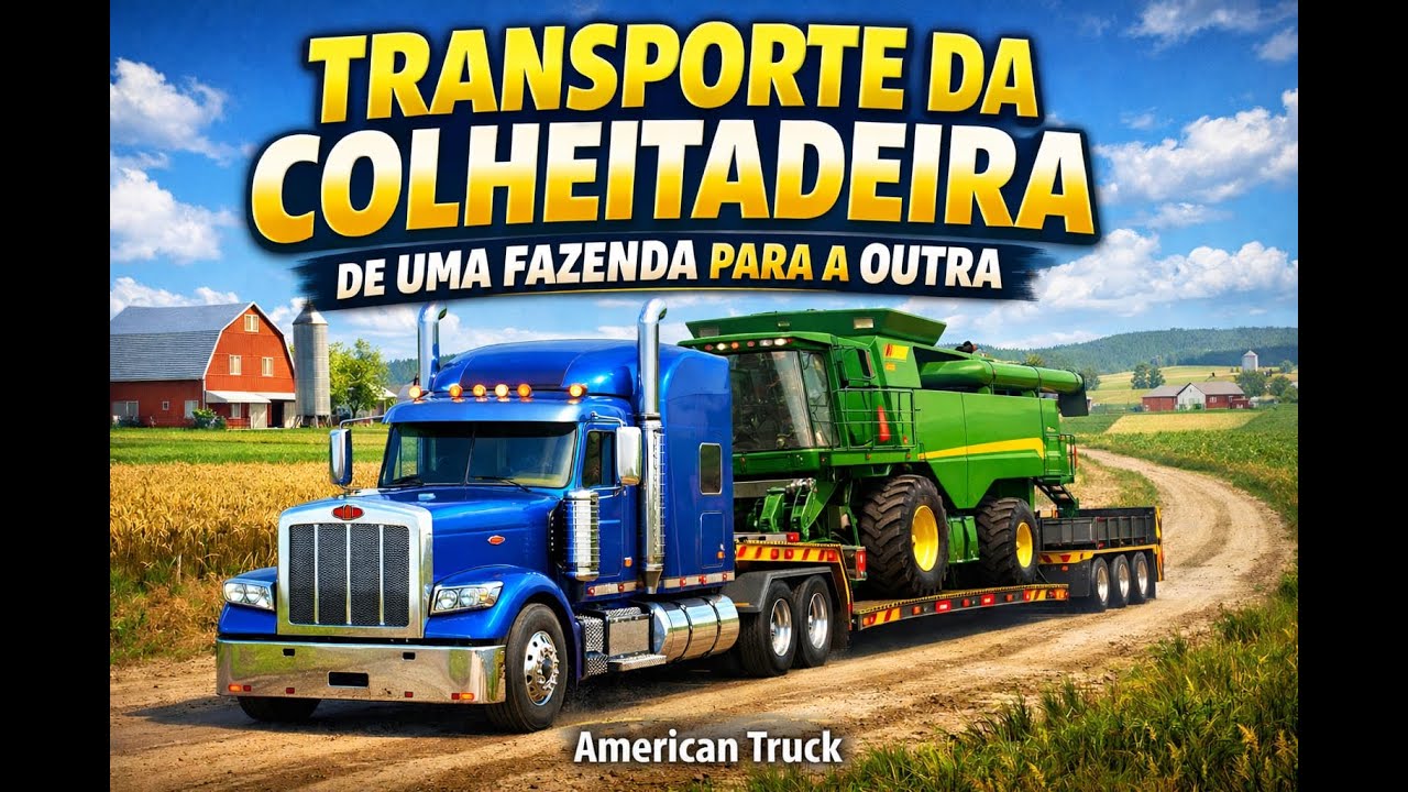 Carga pesada no campo/Transporte de uma colheitadeira gigante de uma fazenda para outra...
