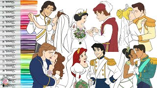 Disney Princess Coloring Book Compilation Wedding Snow White Cinderella Charming Tiana Naveen Ariel