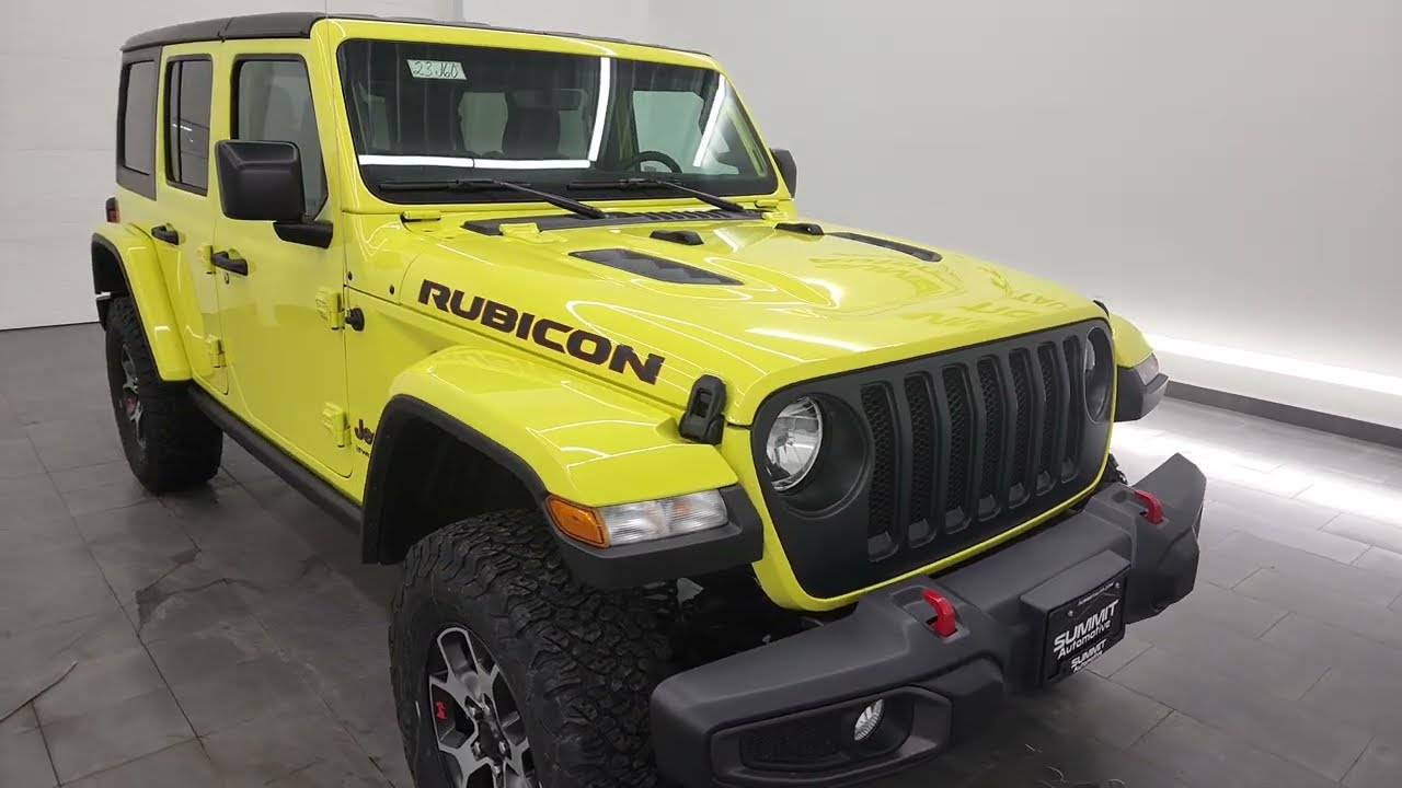 2023 JEEP WRANGLER RUBICON 4 DOOR STICK SHIFT HIGH VELOCITY YELLOW 4  WALKAROUND 23J60 SOLD! - YouTube