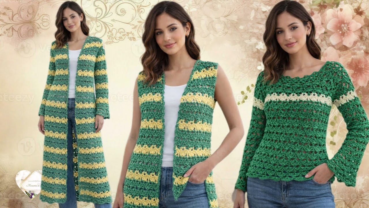 Crochet en puntos amarillo y verde fácil de hacer