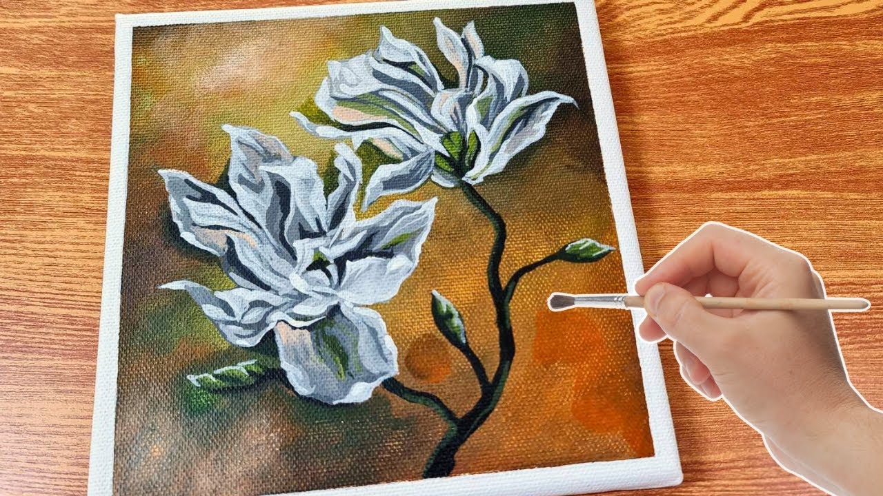 How to Draw White Magnolia Flowers I Advanced Acrylic Painting Tutorial ...