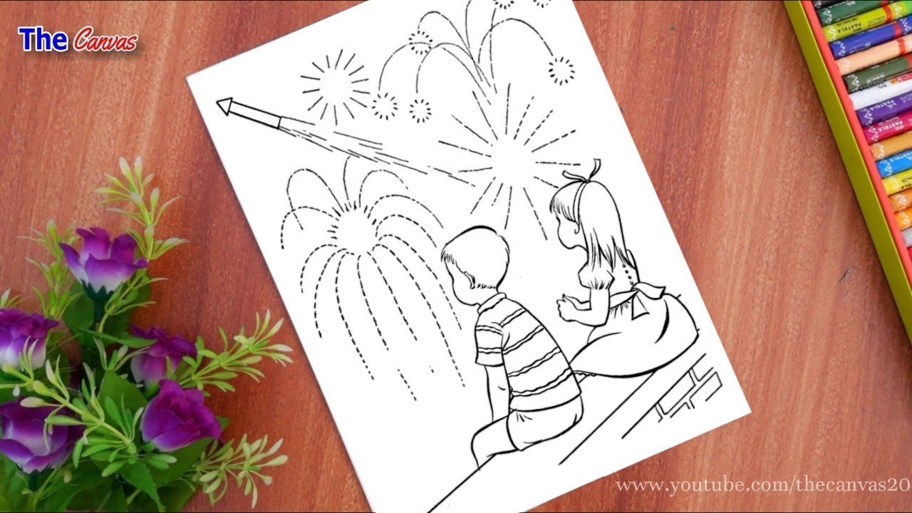 How To Draw Diwali Festival For Kids Cute Drawing For Diwali Festival Step By Step Youtube