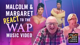 James corden asks his parents, malcolm and margaret, to watch cardi b
megan thee stallion's new music video for their hit song "wap" with no
prior contex...