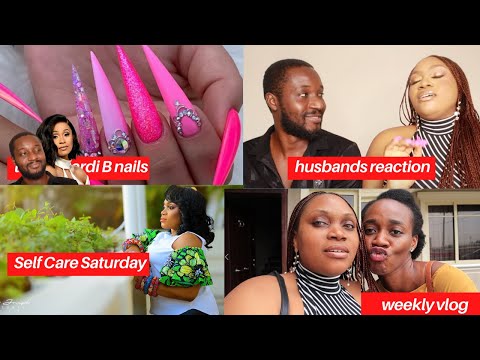 TRYING CARDI B'S NAILS | HUSBANDS HILARIOUS REACTIONS | SELFCARE SATURDAY |