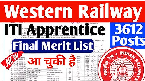 Western Railway Apprentice New Merit list 2022, ITI Pass Apprentice 2022, Railway Apprentice 2022