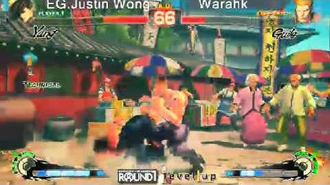 SSF4 AE: EG Justin Wong (Yang) vs Warahk (Guile) - levelup (Round One Arcade)