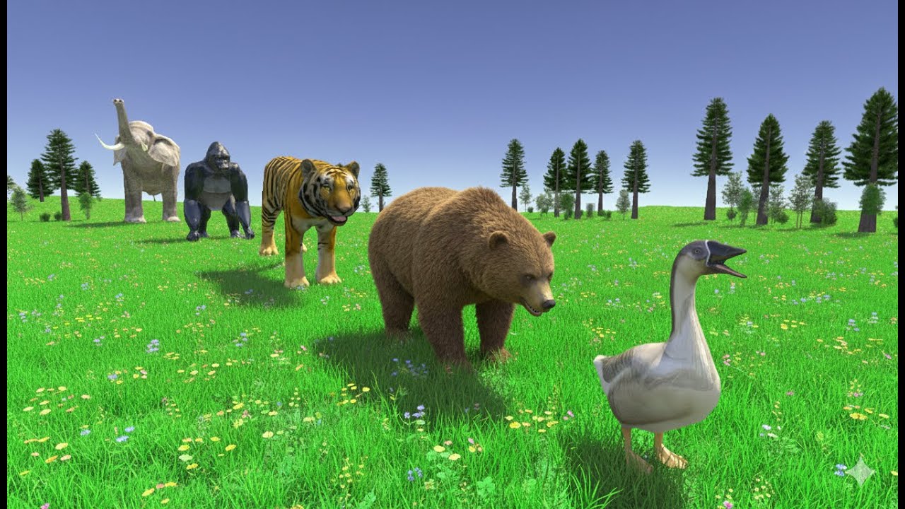 Long Slide Game With Elephant Gorilla Buffalo Hippopotamus Tiger - 3d Animal Game - Funny 3d Animals