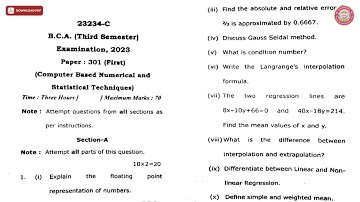 BCA 3RD SEM COMPUTER BASED NUMERICAL AND STATISTICAL TECHNIQUES C 2023 | VBSPU