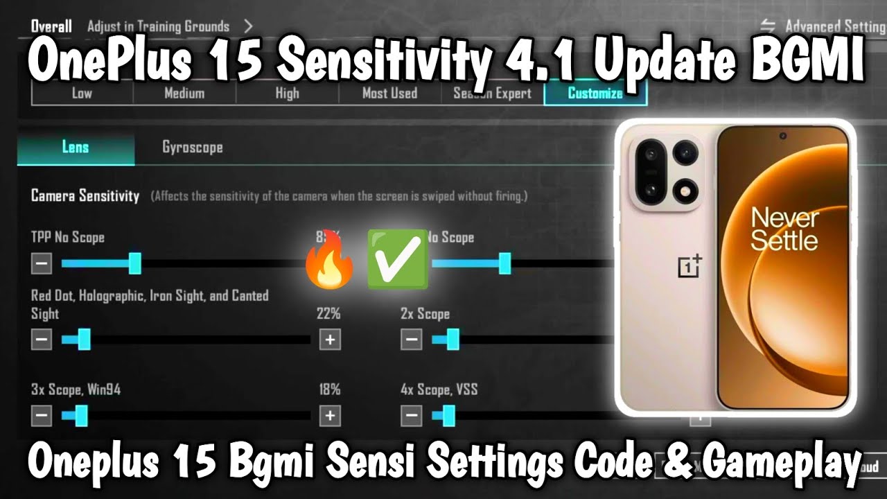 OnePlus 15 Sensitivity 4.1 Update BGMI | Oneplus 15 Bgmi Sensi Settings ...
