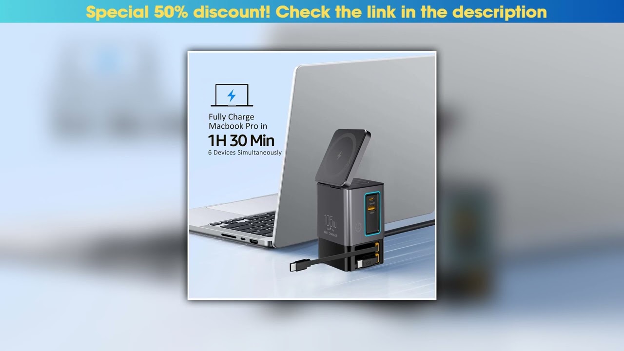 Review 105W Dual Retractable Cable Multi-Port Desktop Charger 2-in-1 Wireless Charger C-Port Blind•