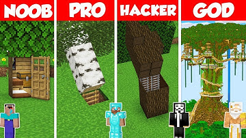 INSIDE TREE SECRET HOUSE BUILD CHALLENGE - Minecraft Battle: NOOB vs PRO vs HACKER vs GOD Animation