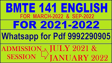 BMTE 141 Solved Assignment 2021-22 in ENGLISH | BMTE 141 Solved Assignment 2021-22 | BMTE 141 2022