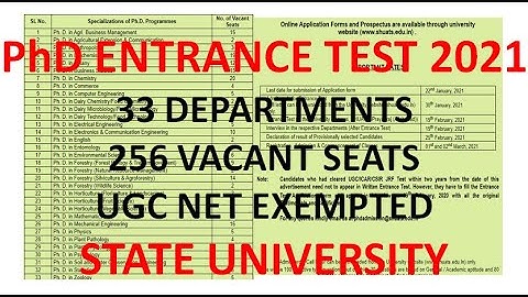 PhD Entrance Test 2021 | 33 Departments |  256 Vacant Seats | State University | UGC NET Exempted