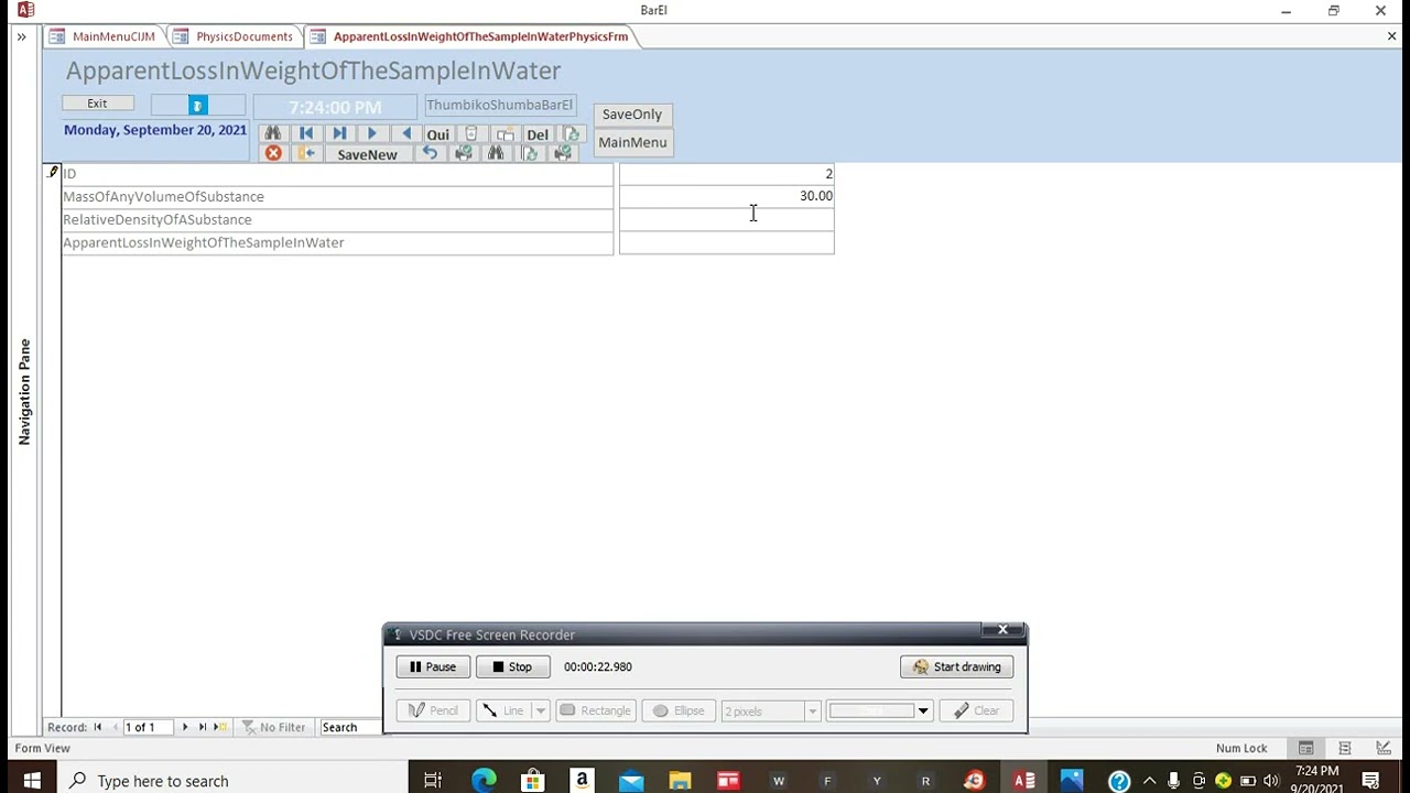Apparent Loss In Weight Of The Sample In Water