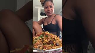 Spaghetti and vegetables for breakfast