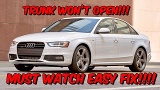 2009-2016 Audi A4 S4 Quattro 2.0T TRUNK WON’T OPEN EASY FIX!!!