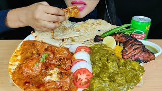 ASMR:EATING GARLIC NAAN,BUTTER CHICKEN,PALAK PANEER & TANDOORI CHICKEN *EATING SHOW*