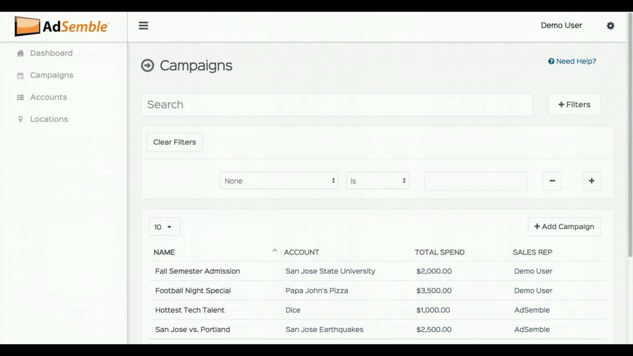 AdSemble Calendar - Campaign Filtering