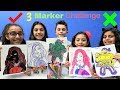 3 MARKER CHALLENGE With Barbie and Ninja Turtles!!!