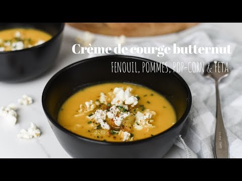 crème-de-courge-butternut,-fenouil,-pommes,-pop-corn-&-feta