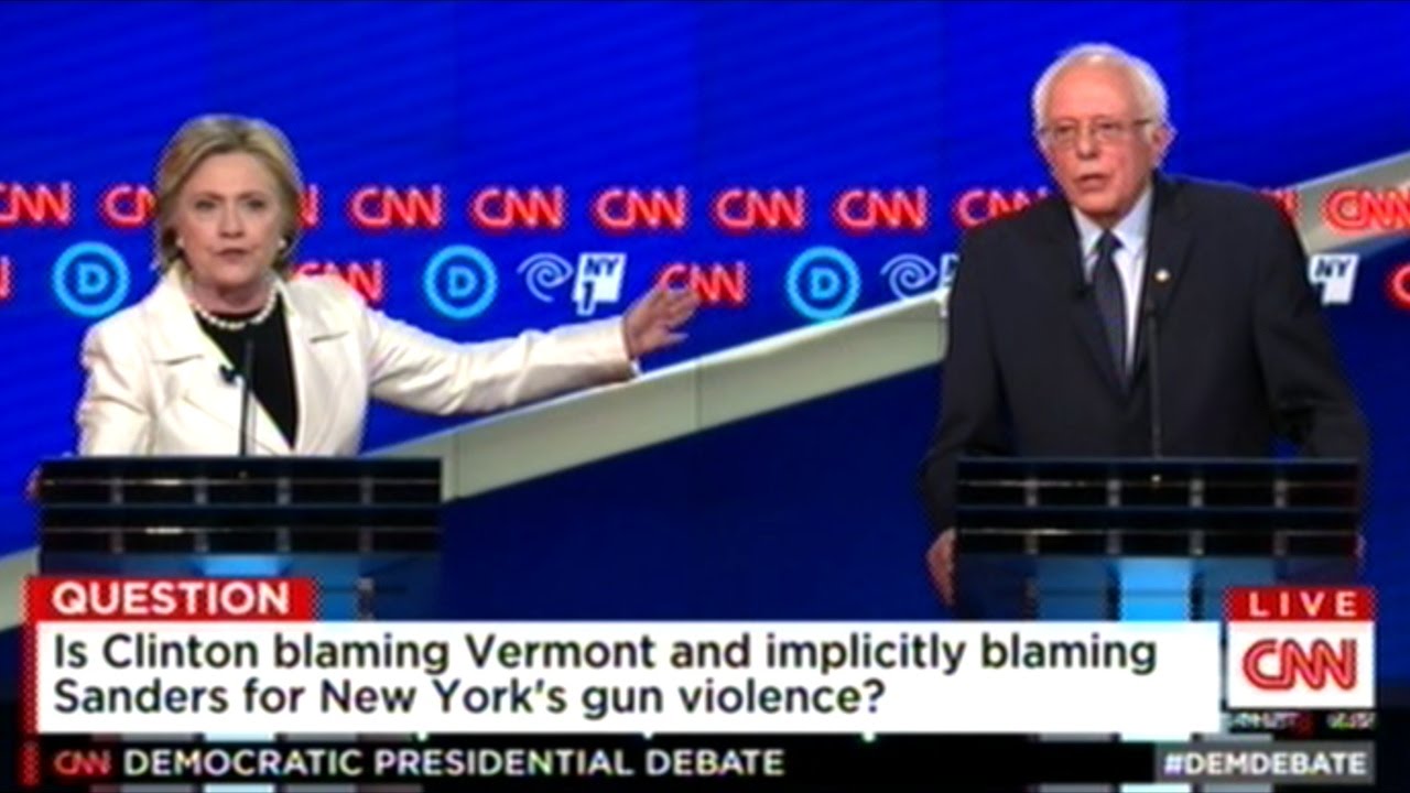 MORE GUN CONTROL NOW! HILLARY CLINTON vs BERNIE SANDERS RUMBLE IN NY ...