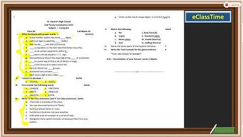 Class 7 Computer Half Yearly Question Paper