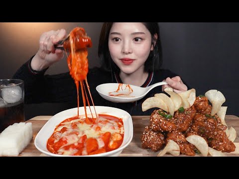 ENG SUB)Crispy Black Pepper Chicken & Cheese Tteokbokki Mukbang ASMR Korean Eating Show