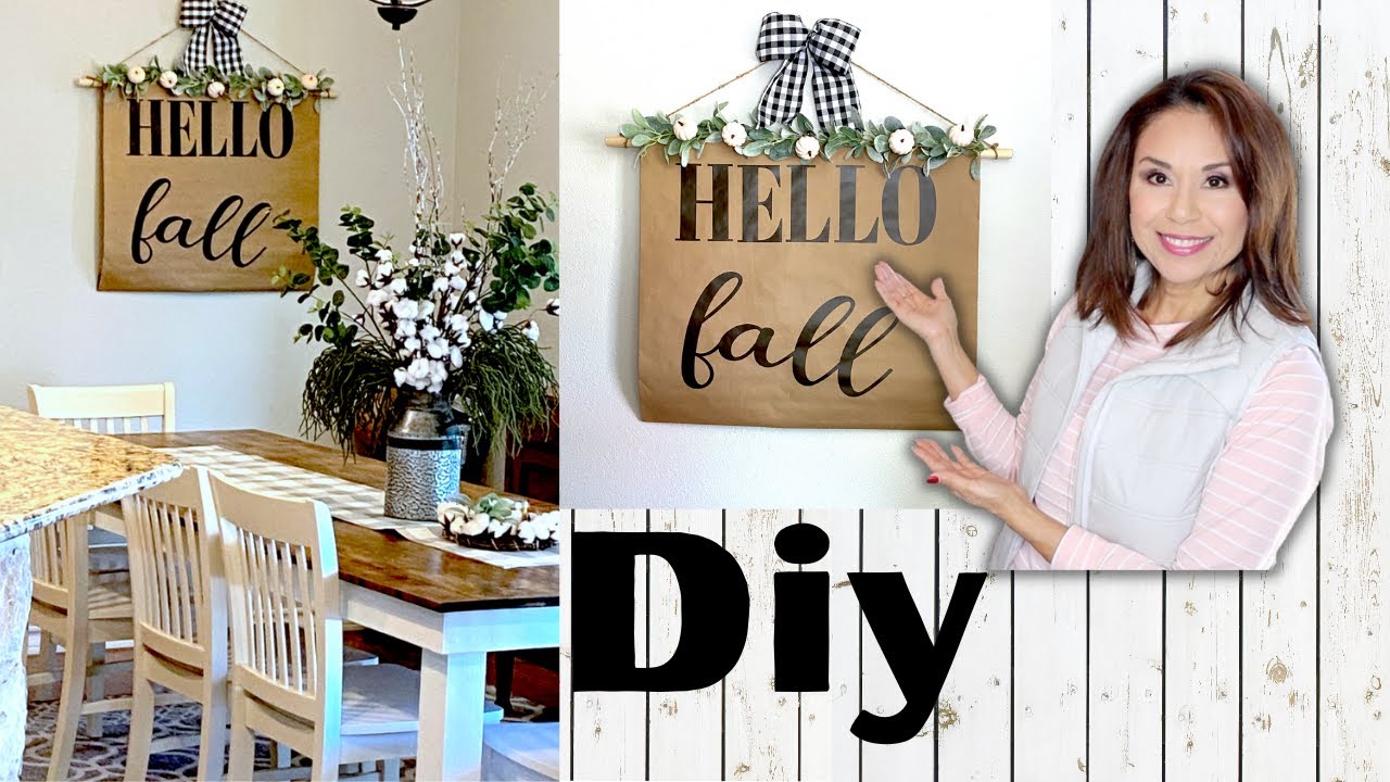 DIY DOLLAR TREE FALL WALL DECOR / HELLO FALL WALL SCROLL / CRICUT CRAFT IDEAS