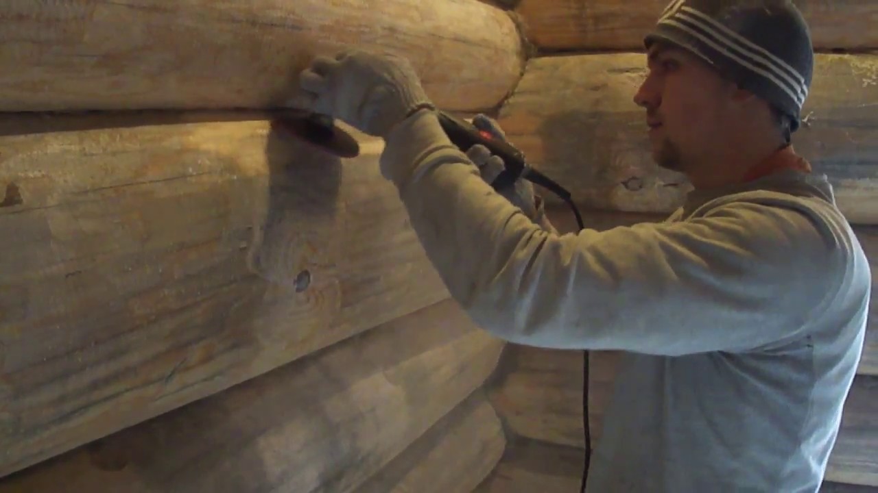 Шлифовка рубленного сруба - YouTube