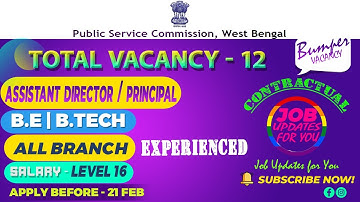 WBPSC RECRUITMENT || ASSISTANT DIRECTOR/PRINCIPAL |Vacancy- 12 || Job Updates for You