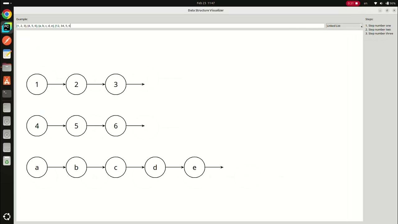 Data Structure Visualizer development. Getting linked lists on screen ...