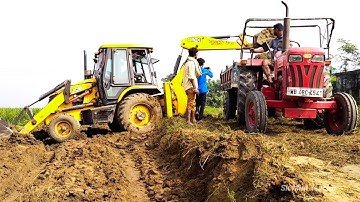 Jcb 3dx Backhoe Loader Machine Loading Mud In Sonalika 42 Di Rx And Mahindra 475 Di Tractor |Jcb Jcp