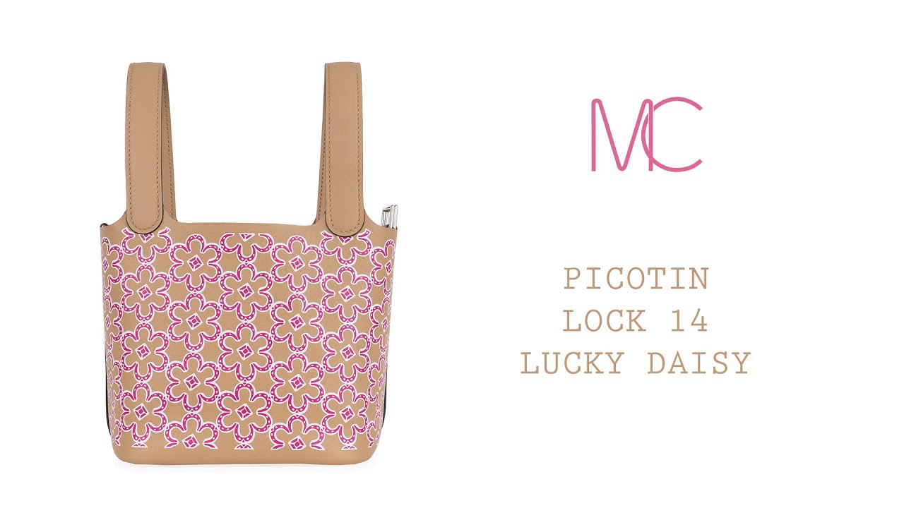 Hermes Picotin Lock 14 Micro Lucky Daisy Bag Chai / Rose Palladium