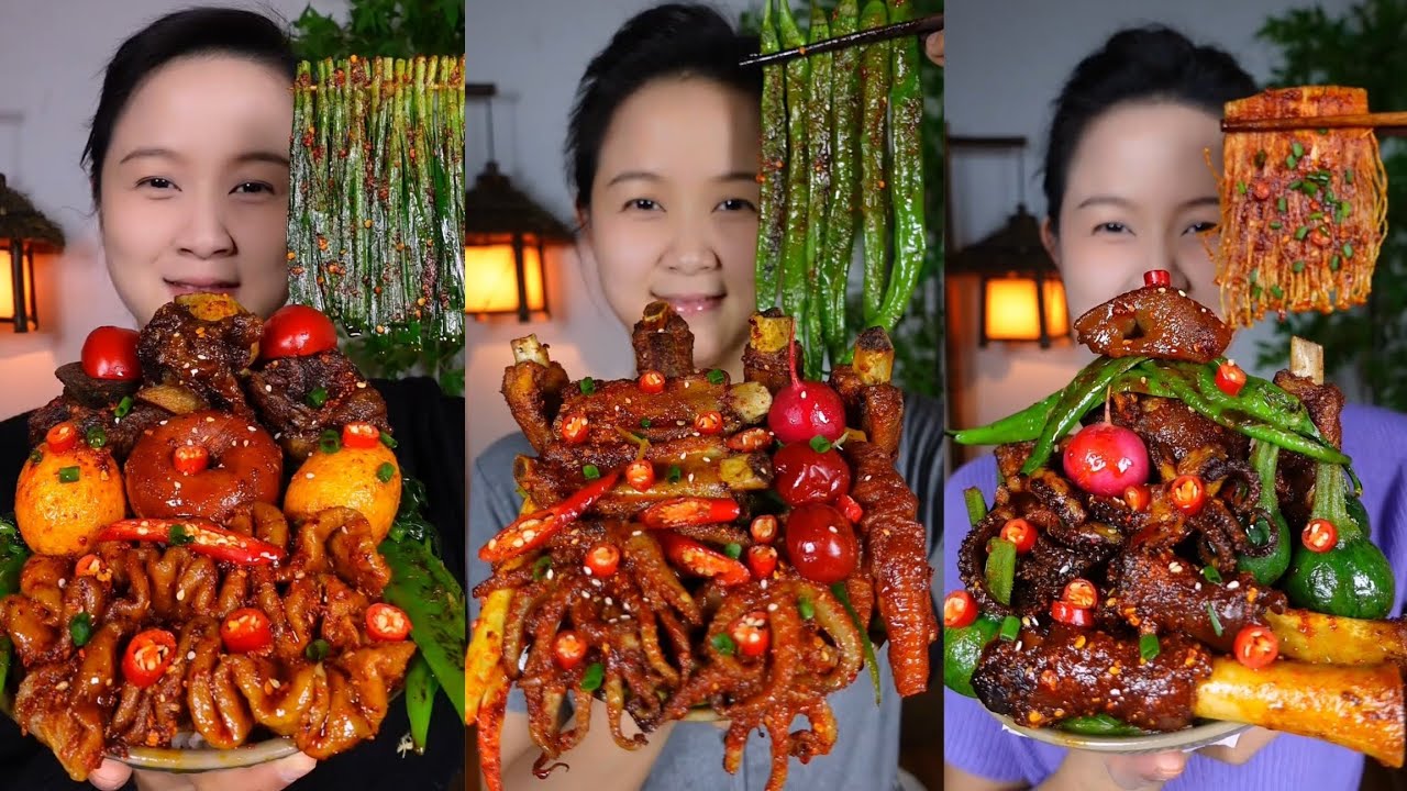 Yummy #87:Eat spicy 🥵🔥 intestine belly rib belly octopus 🦑