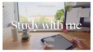 1HR Study with me/Sunny day/My room/4K Natural relaxing white noise/💧rain ambient/50-10 Pomodoro 🍀