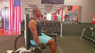 Seated Incline Bench Dumbbell Facing Forward Two Hand Dumbbell Front Raise Side