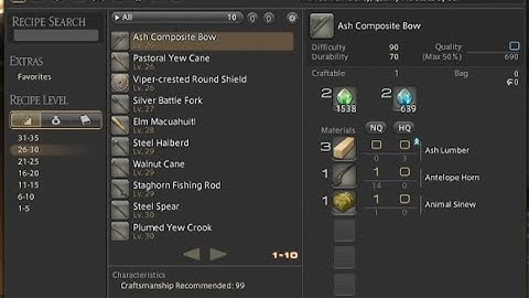 FFXIV Carpentry Levels 26-30 Recipes