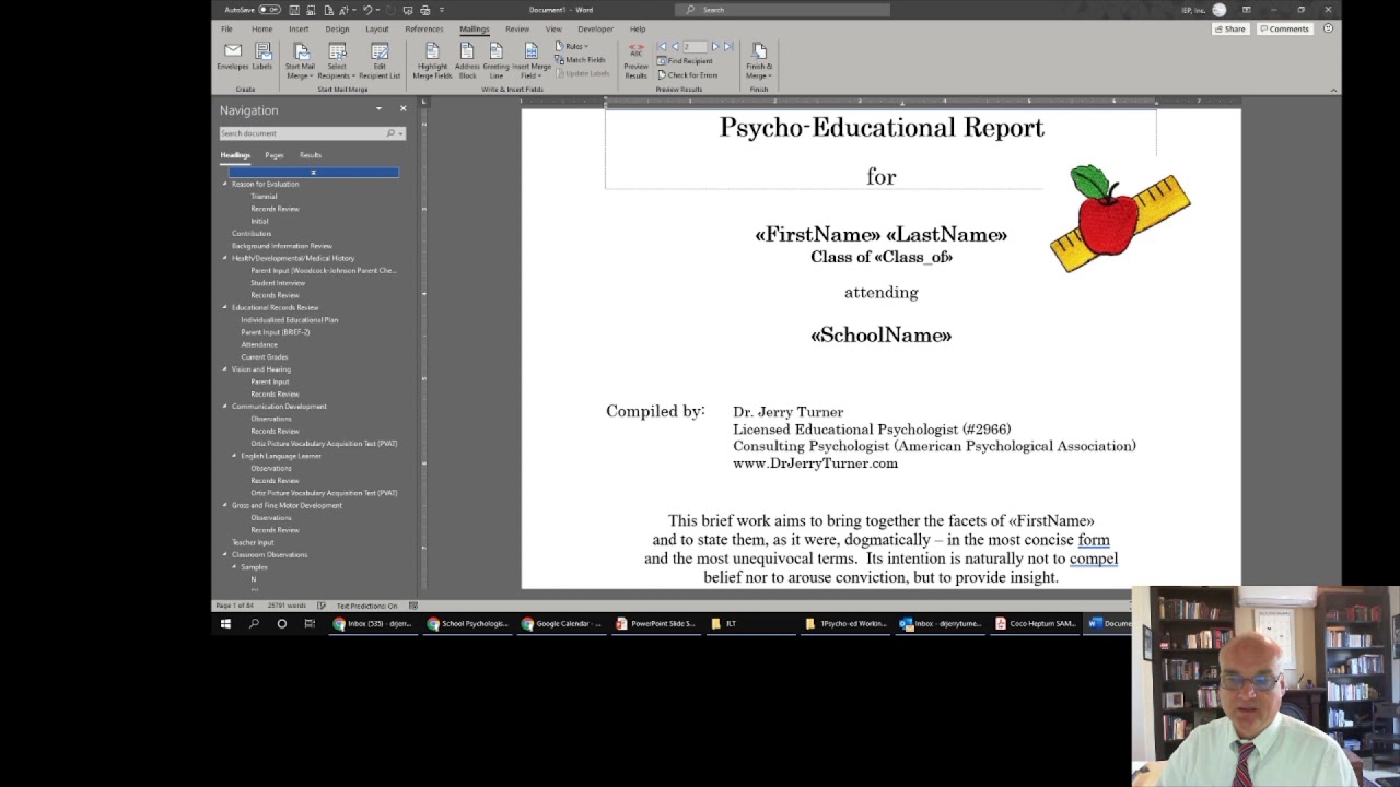 Report writing with mail merge