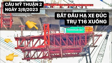 Bắt đầu hạ xe đúc trụ T16 Cầu Mỹ Thuận 2 xuống, chuẩn bị gác dầm Super T trụ T17 & T18 bờ Vĩnh Long