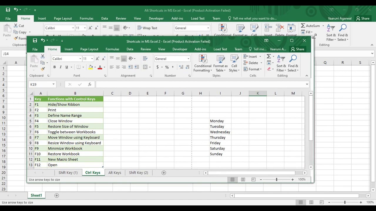 Microsoft Excel Tutorial - Ctrl + Function Key Shortcuts In Ms Excel